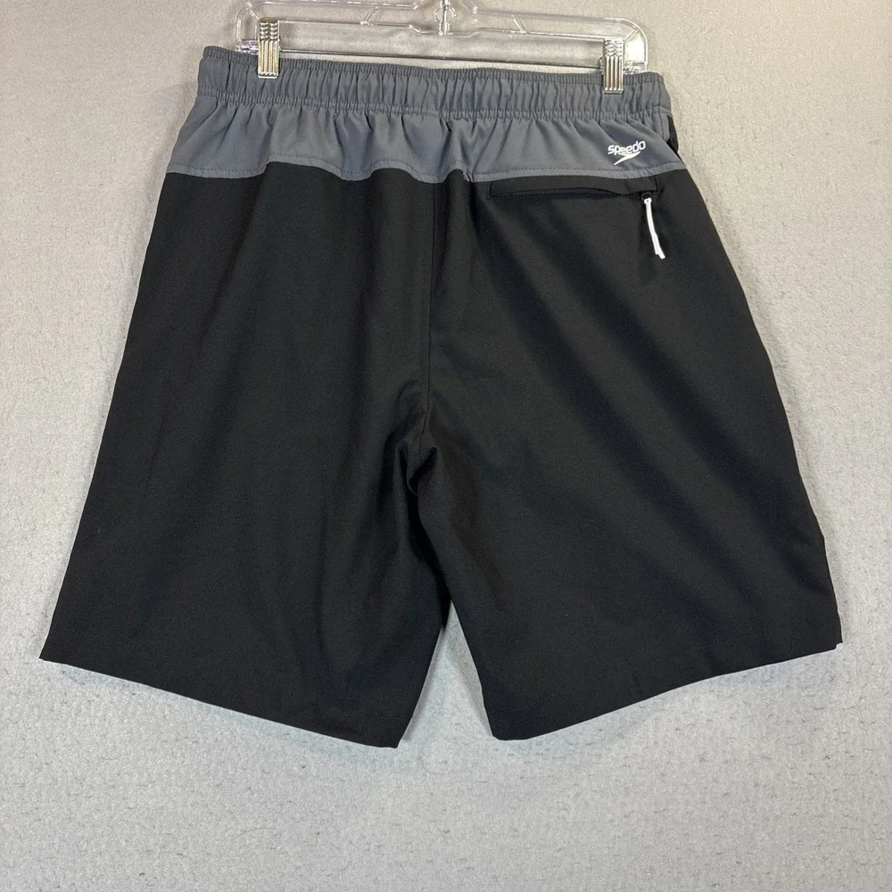 Speedo Men's Swim Trunk Knee Length Size Large Black and Gray‎ EUC Pockets